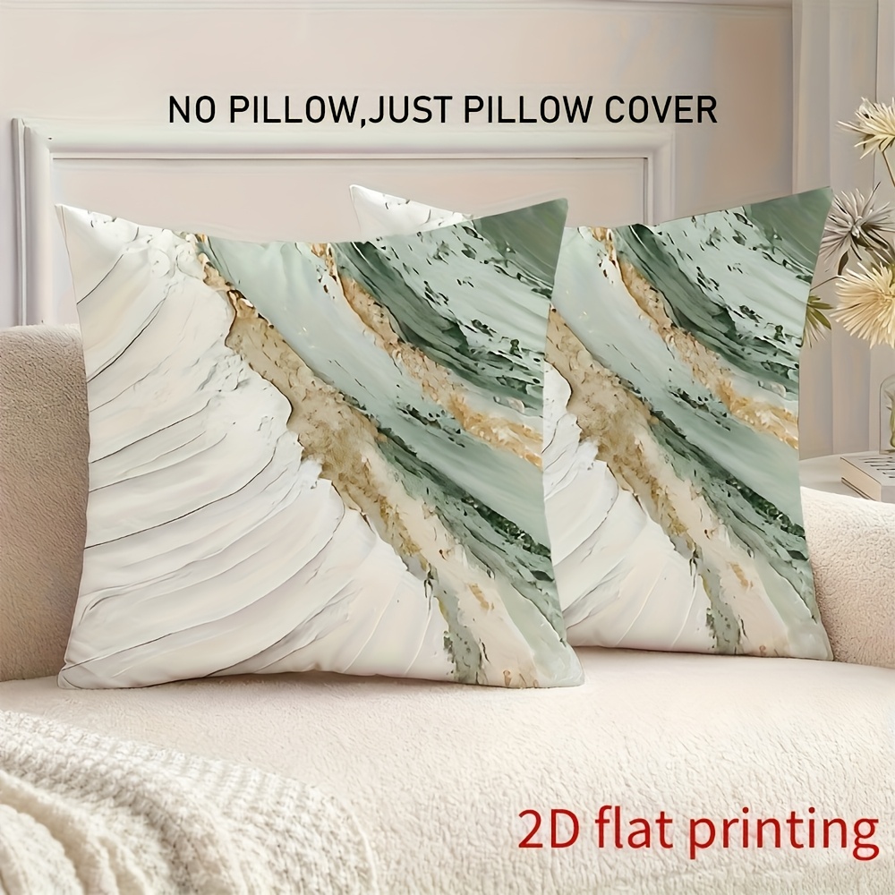 TEMU 2pcs Pillowcase Set - Green And White Textured , For Sofa Home Decor, Room Decor, Office Decor, Living Room Decor, Double-sided Print - No