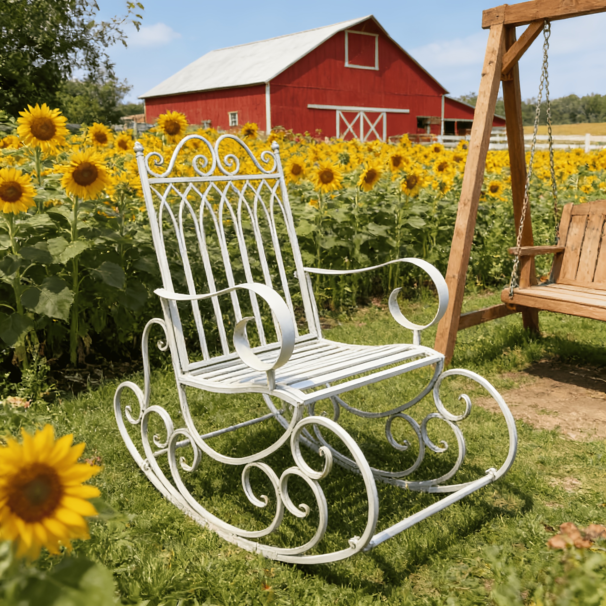 [Iron Rocking Chair] Outdoor Garden Single Wrought Iron Rocking Chair - Durable Iron Frame, Patio Rocking Chair, Comfortable Reading Chair, Cross-back Design, Suitable For Gardens, Lawns, Or Outdoor Use, Garden Seating, Outdoor Furniture
