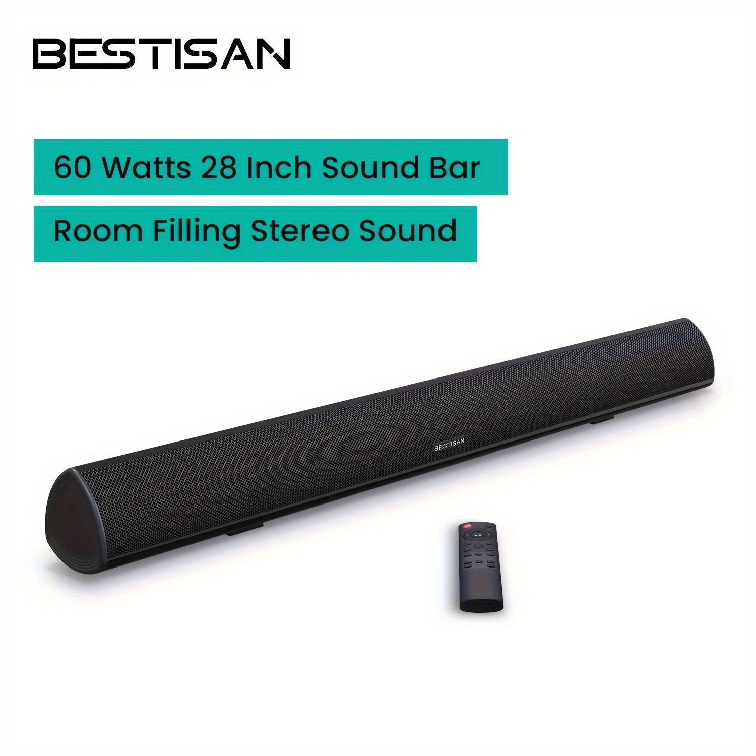

Bestisan Soundbar, Tv Sound Bar With Wired And Wireless Bt 5.0 Home Theater System (28 Inch, Enhanced Bass Technology, 3-inch Drivers, Bass Adjustable, Wall Mountable, Dsp)