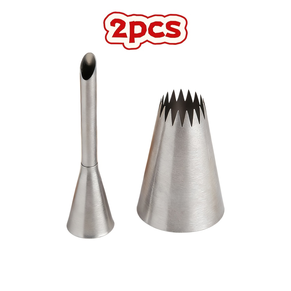 TEMU 2pcs Stainless Steel Cream Icing Piping Nozzle Tips- 1pc Long Puff Nozzles+1pc Pastry Nozzles Pastry Decorating Tools- For Cupcakes Filling,