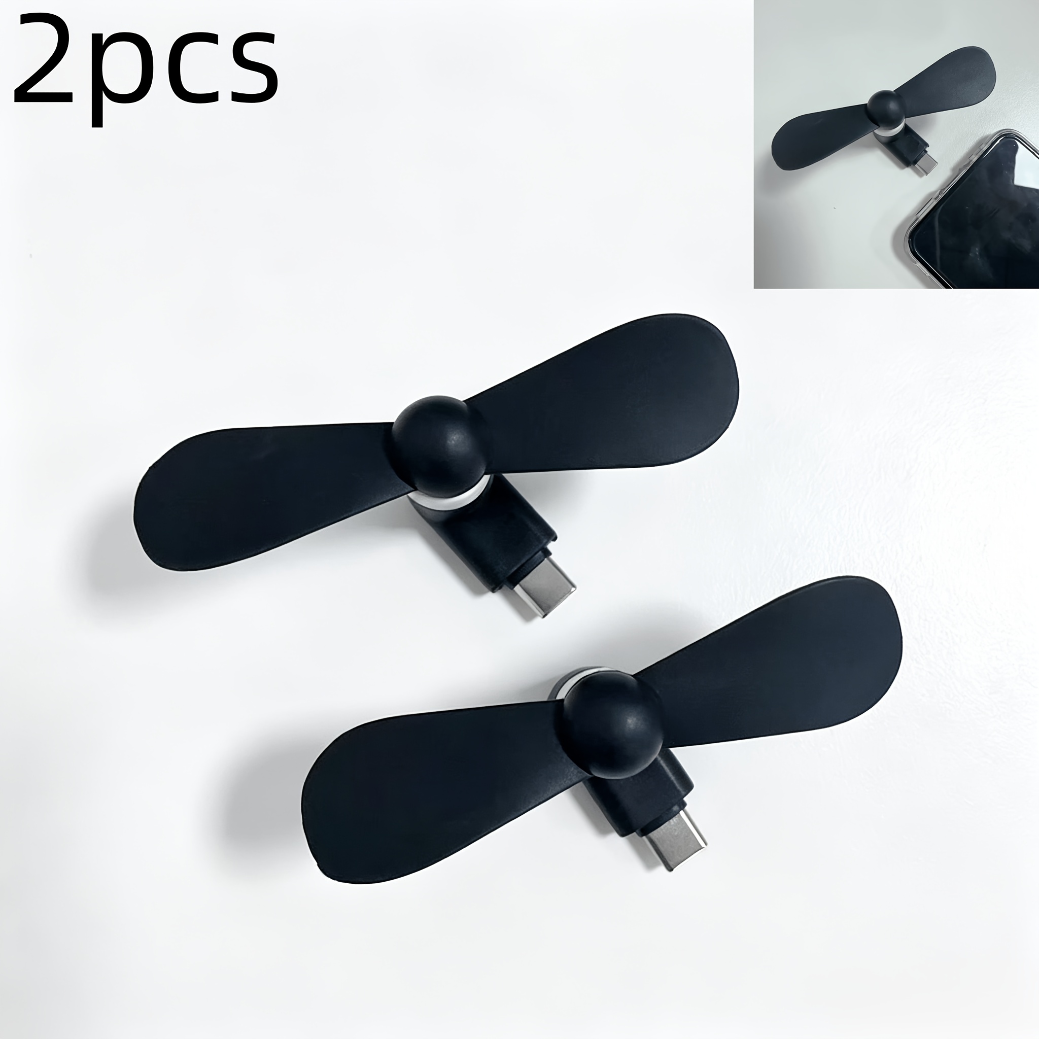 Image of 2-pack Type-c Mini Phone Fans, Mini Handheld Fans, Phone, , 360° Rotatable, Suitable For Outdoor/office/home/travel, Essential For Summer Cooling, Quiet Yet Powerful, Dual (handheld Or Clip-on)