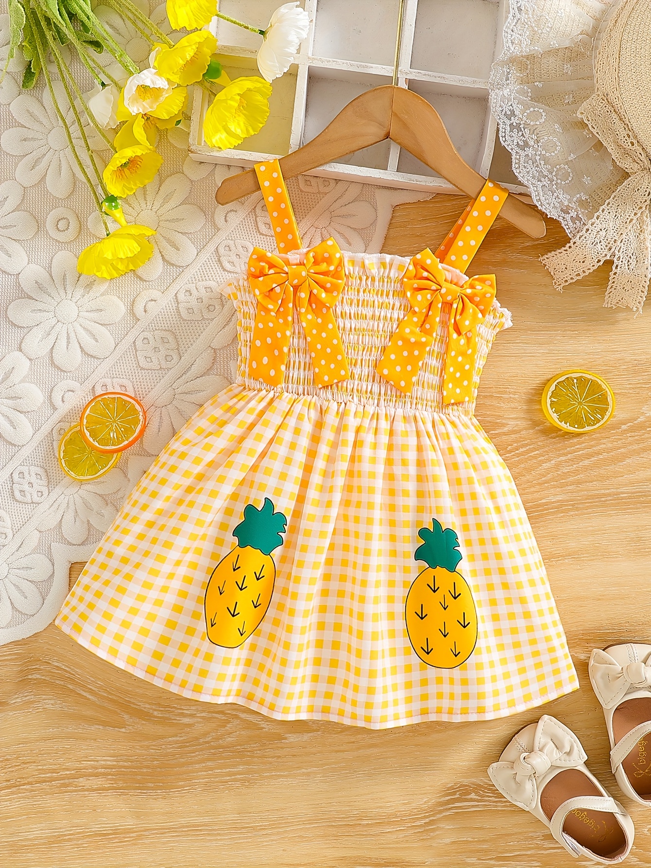 Baby Clothing/Girls' Dress Children'S Skirt Newborn Dress Outfit * Full of  Freshness Shoulder Straps with Yellow Polka Dots And Two Bows Sweet And  Cute Skirt with Pineapple for * Overall Style Vibrant ...