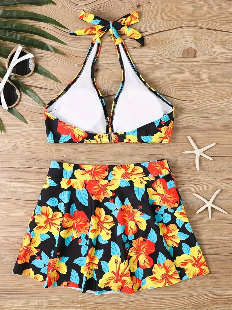 Women's High Waisted Bikini Set Swimsuit Floral Print Self Tied