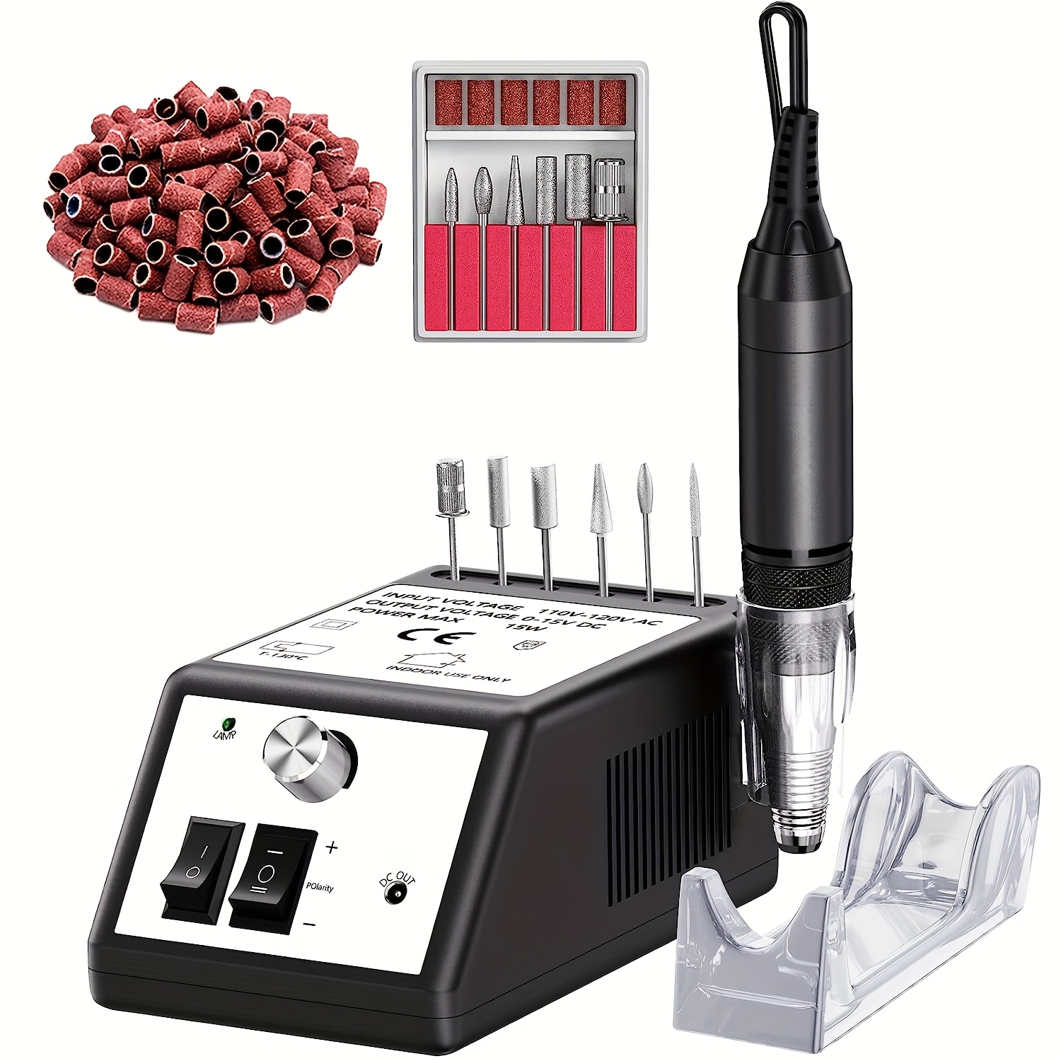 Image of -one For Nail Polish Machine With 6 Types Of Drills And Aluminum Alloy Handle, Up To 30, 000 Rpm, The For Nail Polishing, Buffing, Removing For Nail Polish, And Other