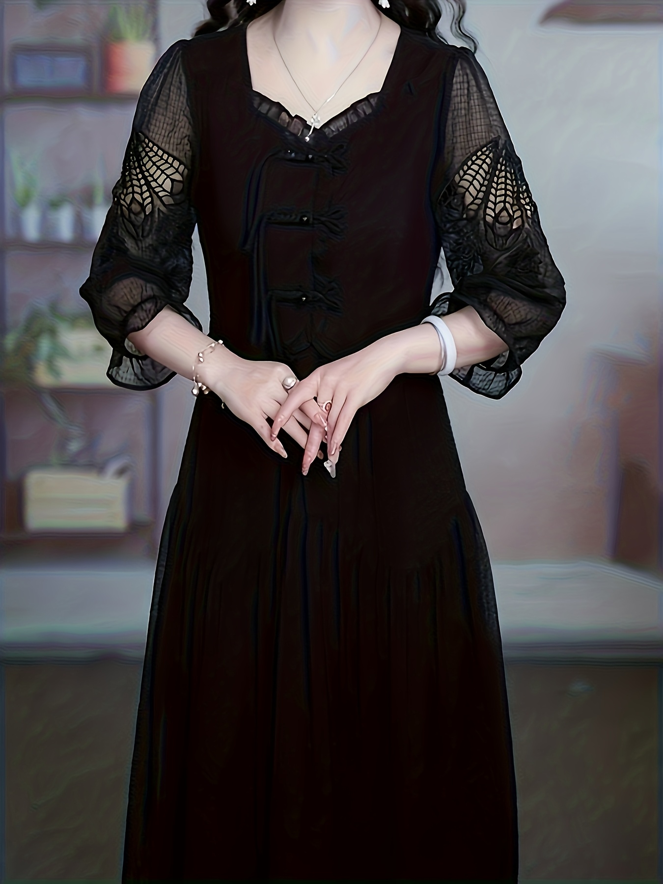 elegant knee length black dress sold on Temu United States