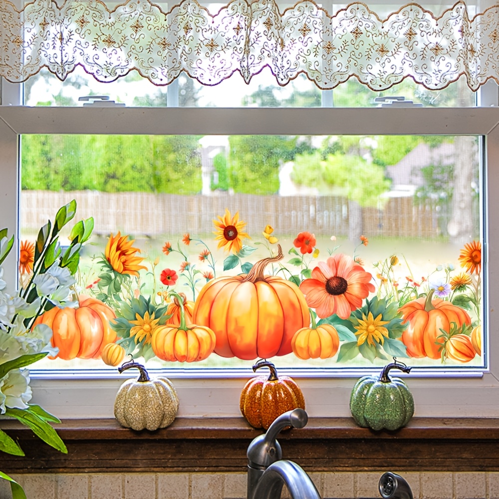 TEMU 1pc Large And Small Pumpkin Sunflower Glass Sticker, Light-transmitting, Glue-free, Self-adhesive For Home, Balcony, And Kitchen