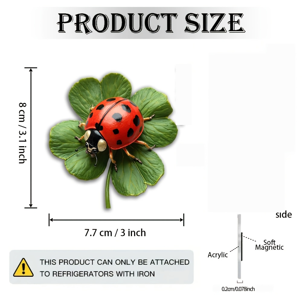 TEMU Aimant 1 pièce coccinelle et à feuilles pour de la nature, de la , décoration avec insecte rouge métallique sur pour réfrigérateur, tableaux