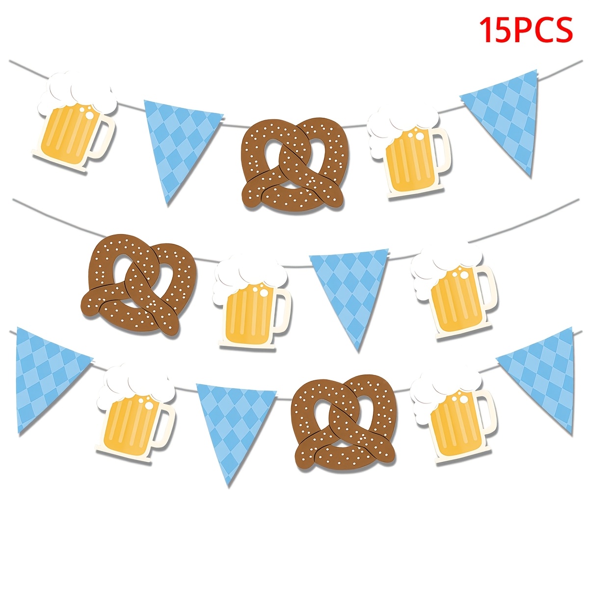 TEMU Bannière en papier Oktoberfest 15 pièces, guirlande de fanions triangulaires à bleu avec de bière et , décoration de fanions suspendus pour