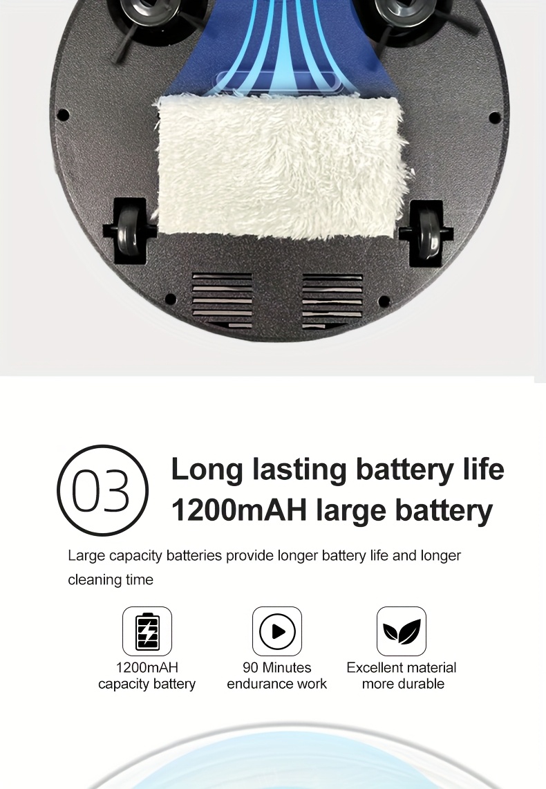 3 in 1 robot vacuum cleaner and mop combo usb rechargeable strong suction and design suitable for pet hair hard floors and daily cleaning automatic mop pet hair cleaner robot vacuum cleaner details 4