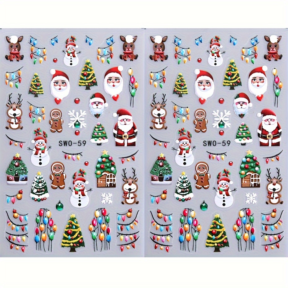 TEMU 2pcs Christmas Nail Art Stickers, Santa Claus Snowman Art Decals For Diy Or Nail Salons, Self Adhesive Cartoon Nail Art Supplies For Women And Girls