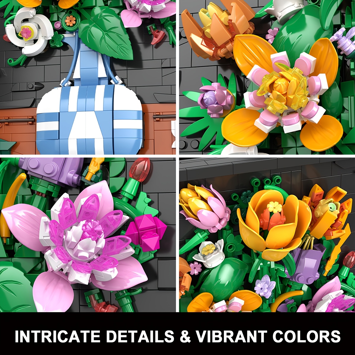 1050pcs Multicolor Floral Mural Picture Frame Assembly Block Toy