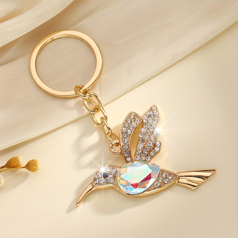 TEMU 欧米風ファッション合金素材ラインストーングラス女性用かわいい鳥キーホルダーバッグカーペンダントアクセサリー