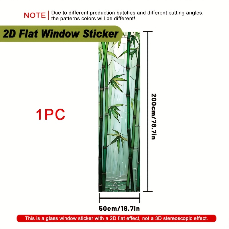 TEMU 2d Flat, 1pc 50x200cm Stained Glass Bamboo Leaves Window Privacy Film, Static Cling Removable Pvc Sticker, Blocking Anti-peep Decorative Decal