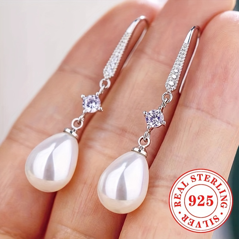 

1 Paire de Boucles d'Oreilles Pendantes pour Femmes 3.2g S925 Perle d' Argentée Pure Bijoux de Mariage pour Mariée