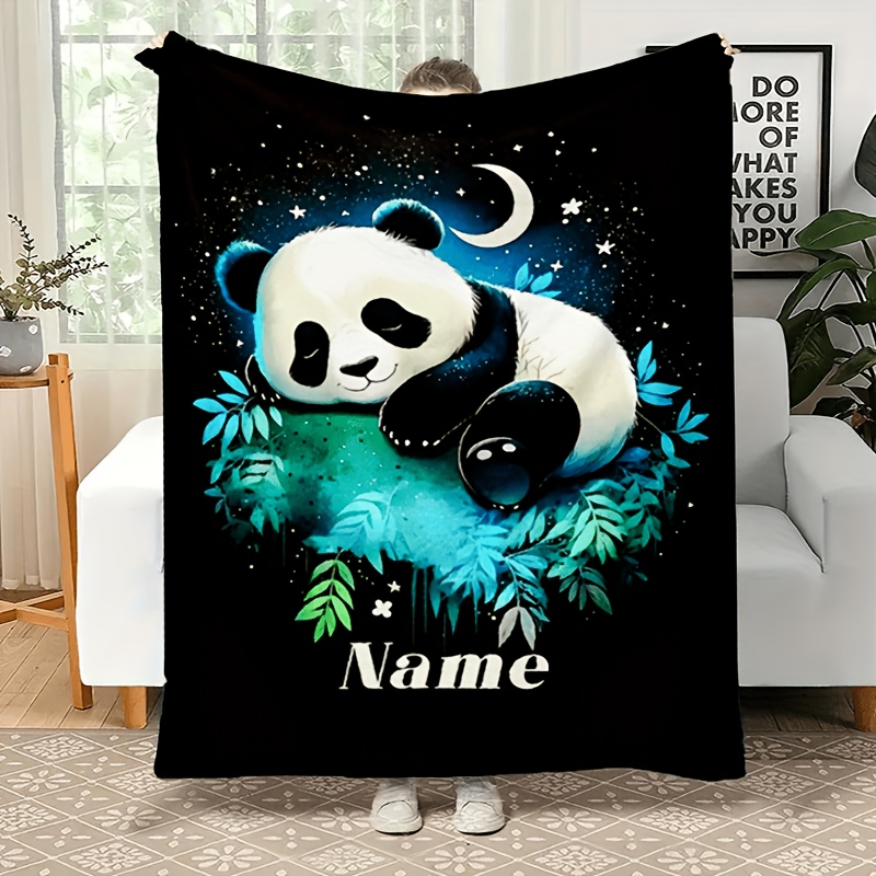 TEMU 3d Custom Name Printed Blanket Cute Panda Pattern Personalized Throw, Birthday Gift Soft Warm Bed Sofa Office Chair Blanket, Christmas Present