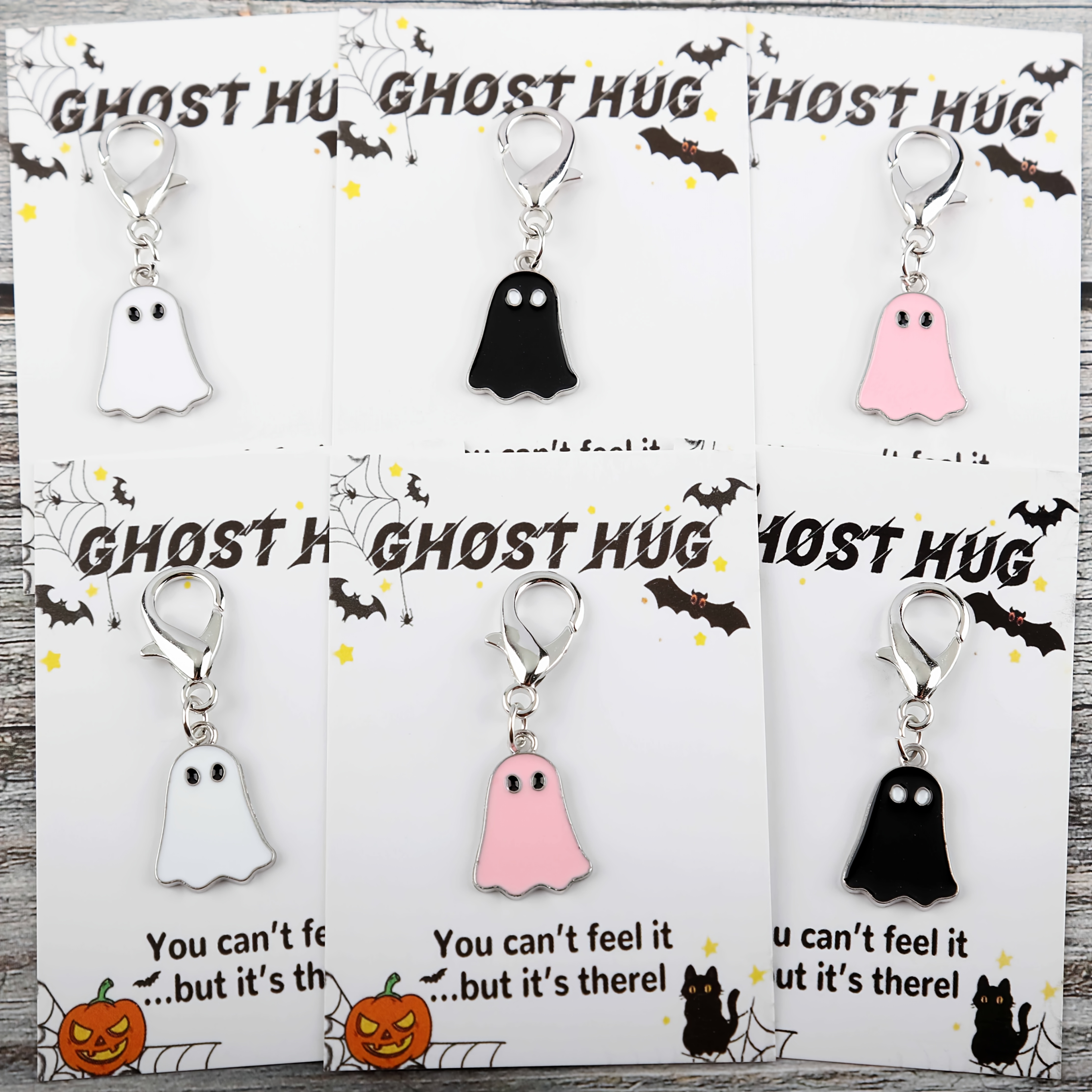 TEMU Gift For Her/him A Set Of 6 Items Featuring Fun Ghost Keychains, Complete With Halloween Greeting Cards, Perfect For Decorating Bags And