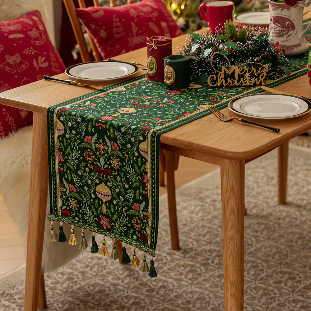 

Set de table de pompons - Mélange de tissé, rectangulaire de plantes et de fleurs festives, décoration de table les fêtes