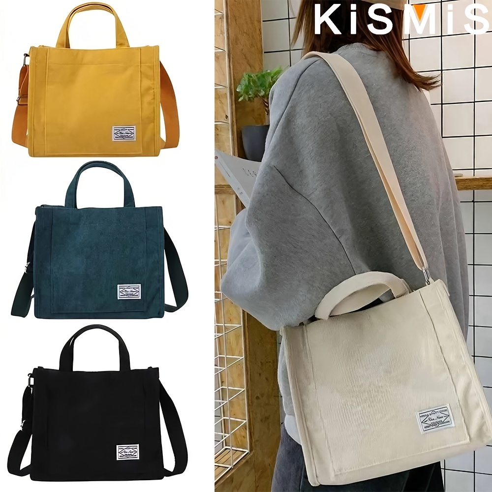 Corduroy Tote Bag For Women – Large Vintage Hobo Satchel, Adjustable Crossbody Shoulder Bag