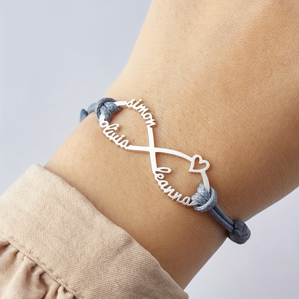 Personalized Mom Infinity Rope Bracelet with 1-4 Names