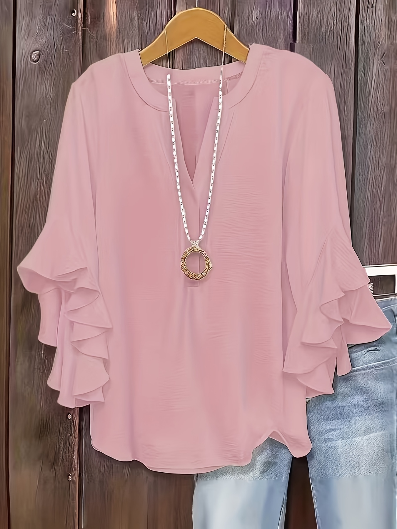 plus size plus size plus size womens   three quarter sleeve top solid   casual loose v neck business blouse