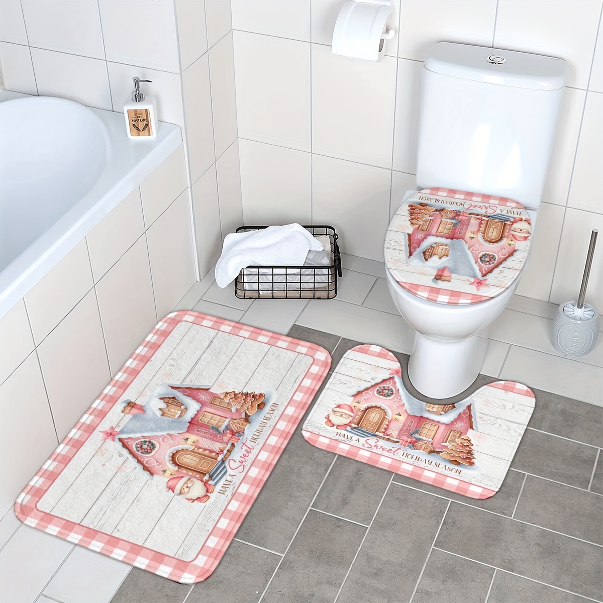 

3pcs Christmas Bathroom Mat Set - & , , , Thickened For , Christmas Decor