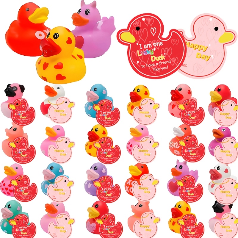 

24pcs Valentine's Day Cards With Rubber Duck And String, Ideal For Gift Exchange And Party Favors, Random Style, Valentine Card, Hoolyuk