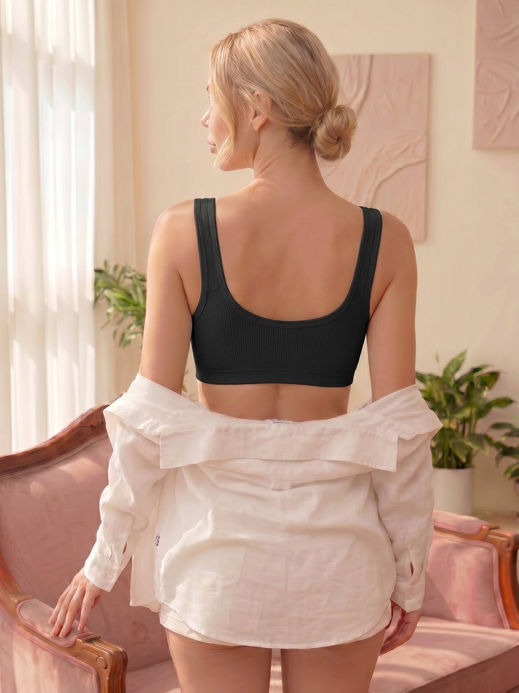 3pcs Set, Front Clasp, Vertical Stripe Push-up Bra
