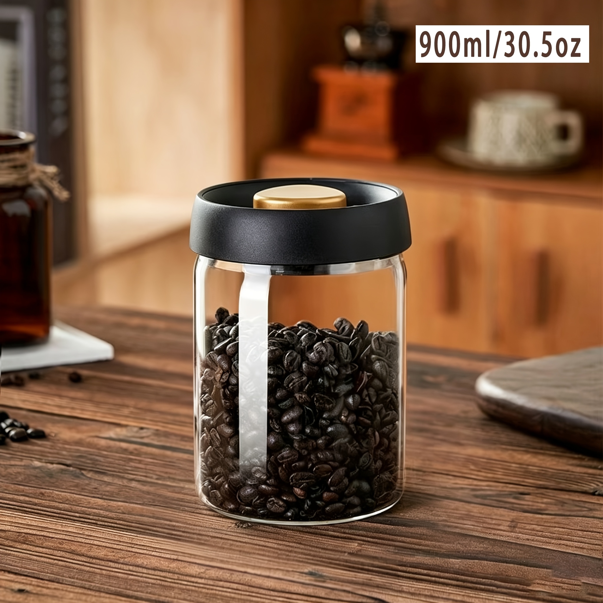 TEMU 1 frasco al vacío de vidrio transparente, frasco de café de vidrio de borosilicato de varios tamaños con a presión, contenedor de alimentos