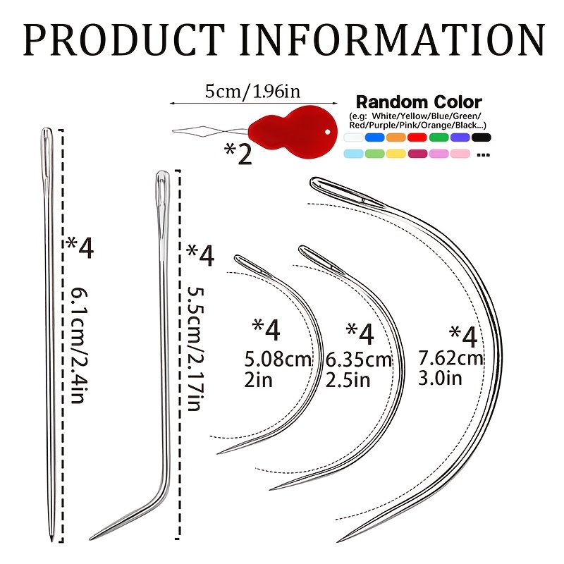 TEMU Assorted Curved And Straight Sewing Needles Set, Heavy Duty Hand Needles With 2pcs Needle Threaders For Upholstery Leather Carpet Repair Sewing