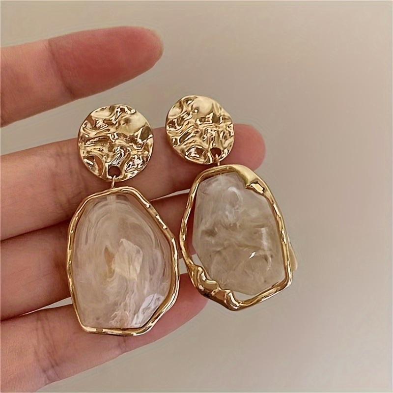 1 Pair, Vintage Elegant Irregular Geometric Resin Dangle Earrings, Style, Women's Metal Texture Ear Jewelry, Perfect For Daily Wear And Gift , Accessory