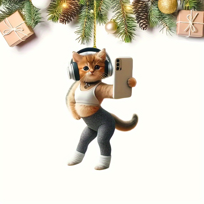 

1pc Cute Cat Ornaments In Fitness Gear, 2d Acrylic Car Ornaments, Backpack Ornaments, Home Décor Ornaments, Keychain Accessories, Holiday Gifts