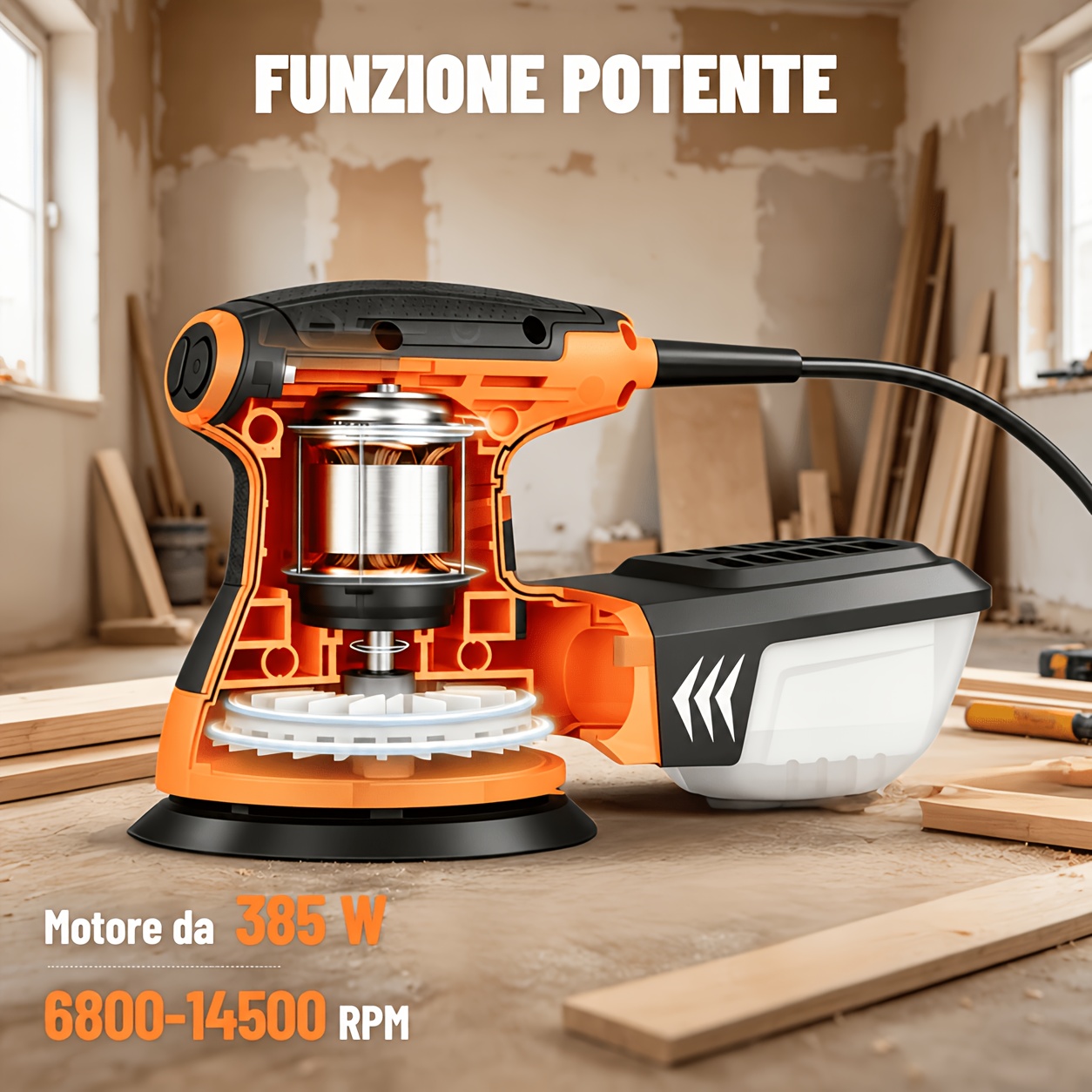 TEMU 5 Inch Random Orbital Sander, 6 Variable Speed 6800-14500rpm, 3a Pure Copper Motor, Low Vibration , 10pcs Sandpapers Included, Dust Extraction,