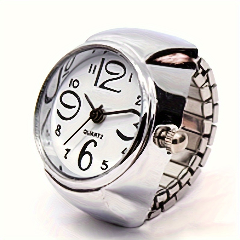 Fashion Quartz Ring Watch, Stainless Steel Band, Round Alloy Case, Non, Button Battery, Stretchy Finger Wristwatch for Women and Men, Cool Punk Style, Ideal Valentine'S Gift