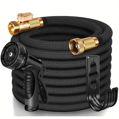 ultra lightweight free 23m garden hose set with 10 function spray gun solid brass fittings for flexible and kink resistant watering black