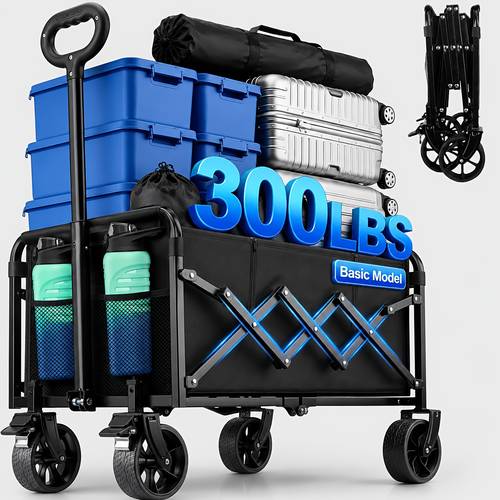item picture 500lbs collapsible wagon cart for outdoor use heavy duty folding garden cart with large storage space and all terrain wheels