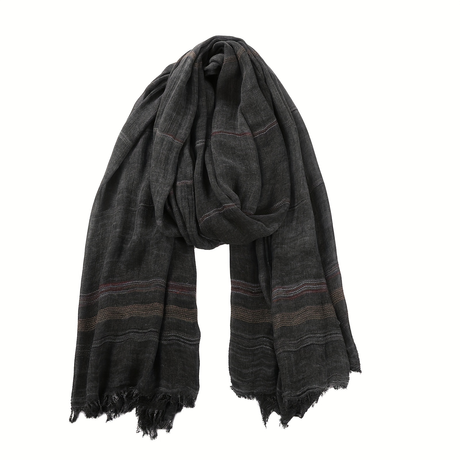 Men's Lightweight Rayon-Linen Scarf - Soft, Striped Fashion Neck Warmer for Fall & Winter details 11