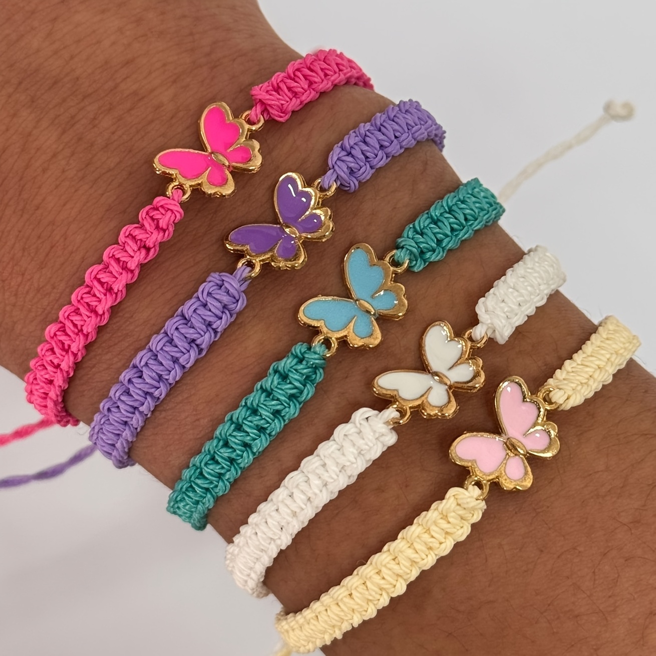 Butterfly Drip Pendant Braided Bracelet Set