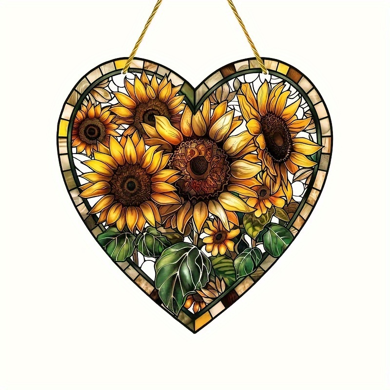 

Sunflower Heart-shaped Acrylic Suncatcher - 8"x8" Colorful Glass Window Hanging, Thanksgiving & Mother's Day Decor, Garden, Farmhouse, Housewarming Gift