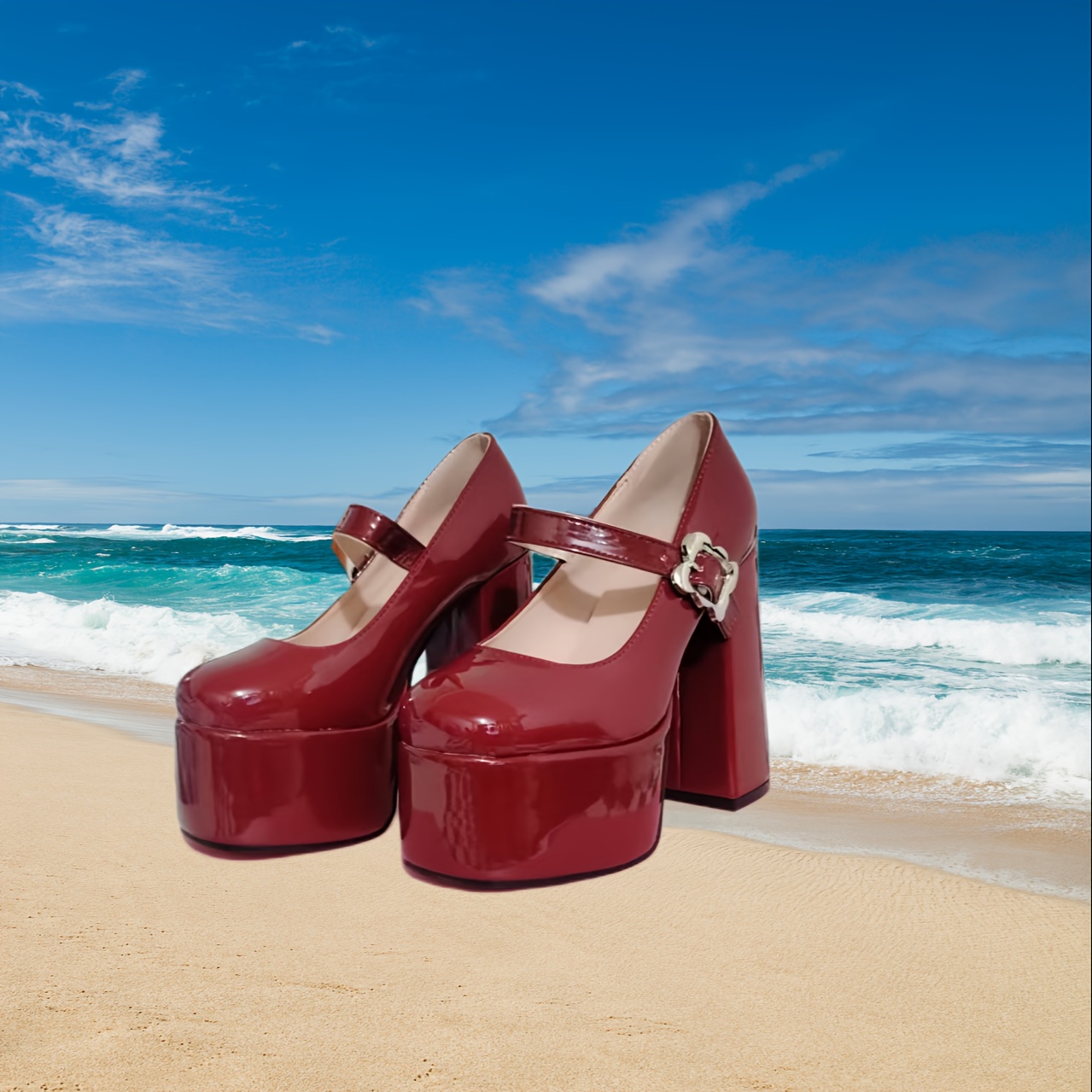 women's chunky heel platform pumps solid color pu synthetic Temu