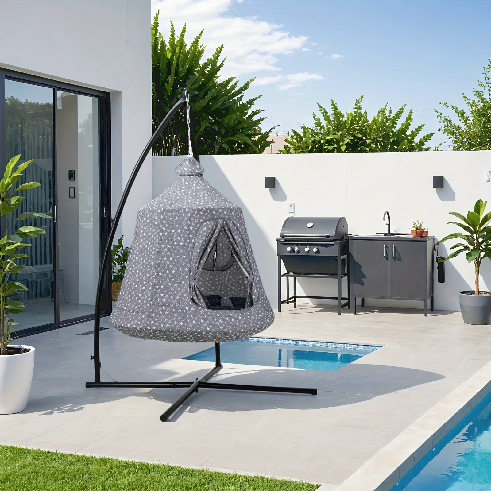 Image of Outdoor Hammock, Hanging Play Tent, Garden, Camping Hammock, With Inflatable Cushion And Stand, Sturdy And Stable