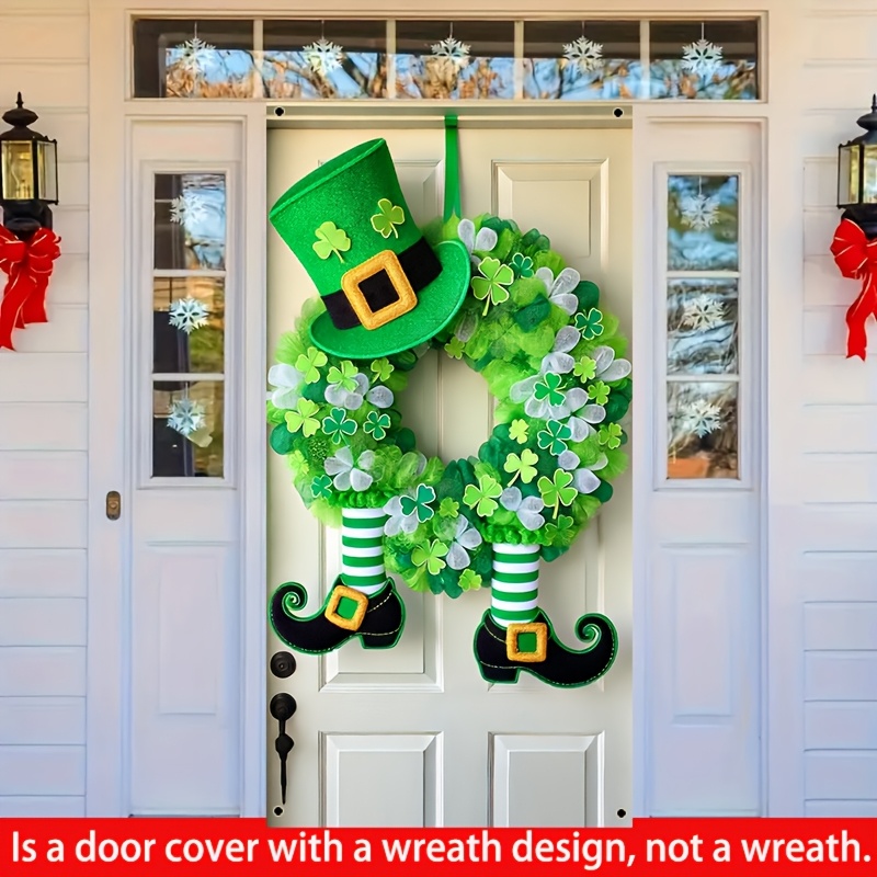 

2d Door Banner 1pc, 2dst. Patricks Day Door Cover, Polyester With Shamrock And Striped Legs, Home Indoor Outdoor Party Decorations Door Cover, Entrance Room Garden Gate Decoration 35.43 X 70.86 Inch