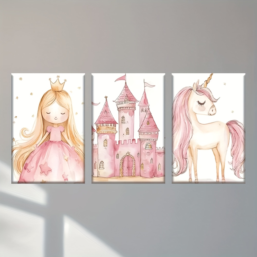 TEMU 2D Plat, 2D Plat 3pcs/Set, Peinture Décorative - 2D Plat Non Encadré, Impression d'Art Mural de Princesse, Salon, Bureau, Bar, , Café, Art ,