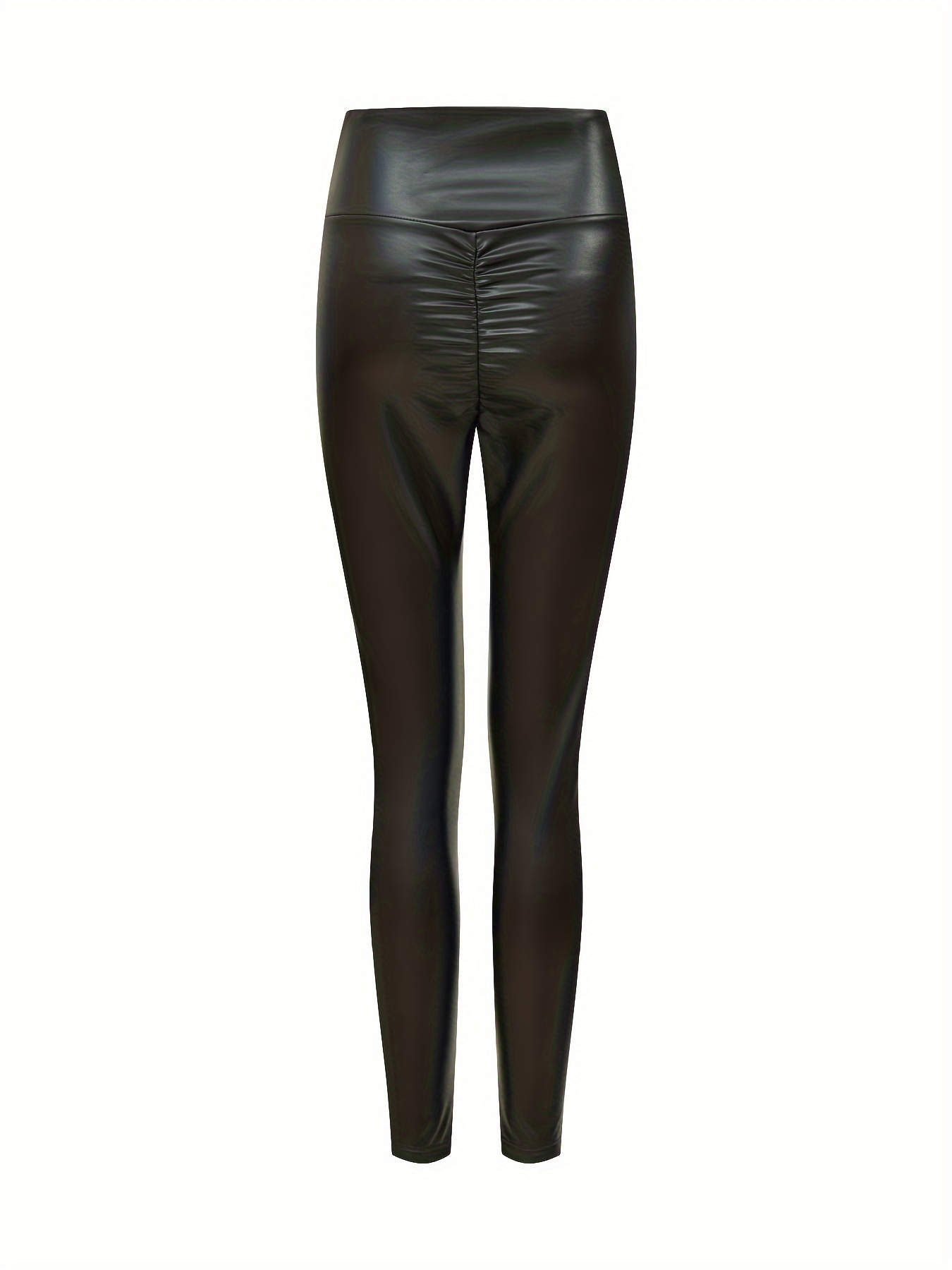 Women's Stretchy Faux Leather Leggings, High Waist Solid Color Pants, Butt  Lifting Trousers
