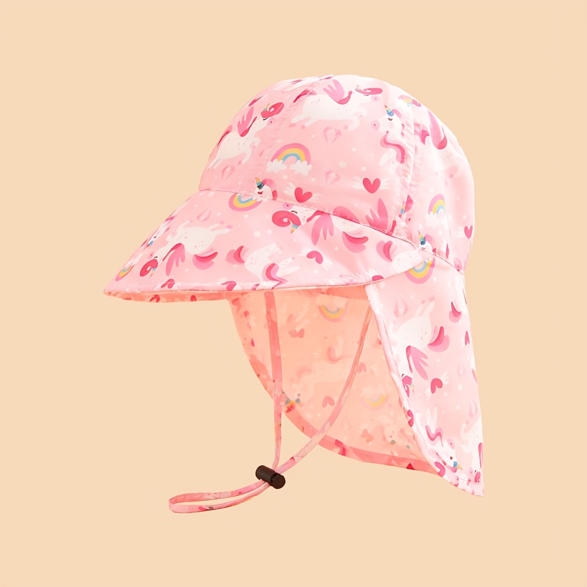 Image of 1pc Cartoon-printed Hat With Dinosaur Pattern, A Children's Beach Hat For Toddlers, Adjustable Chin Strap, With A Neck Pocket, Suitable For Boys And Girls For Daily And.
