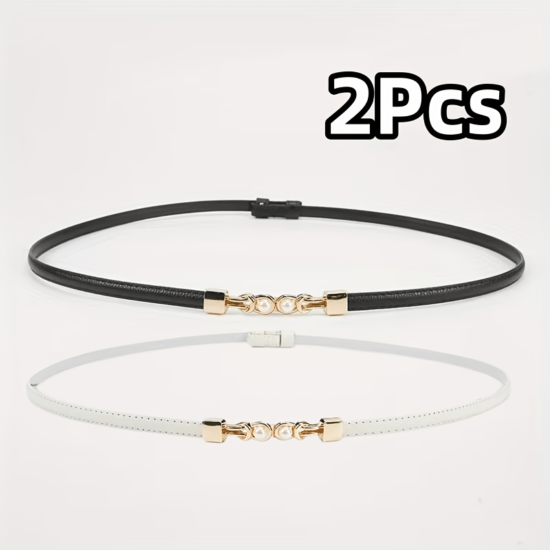 2pcs Women's Slim Waist Belt, Metal Double-Buckle Decorative