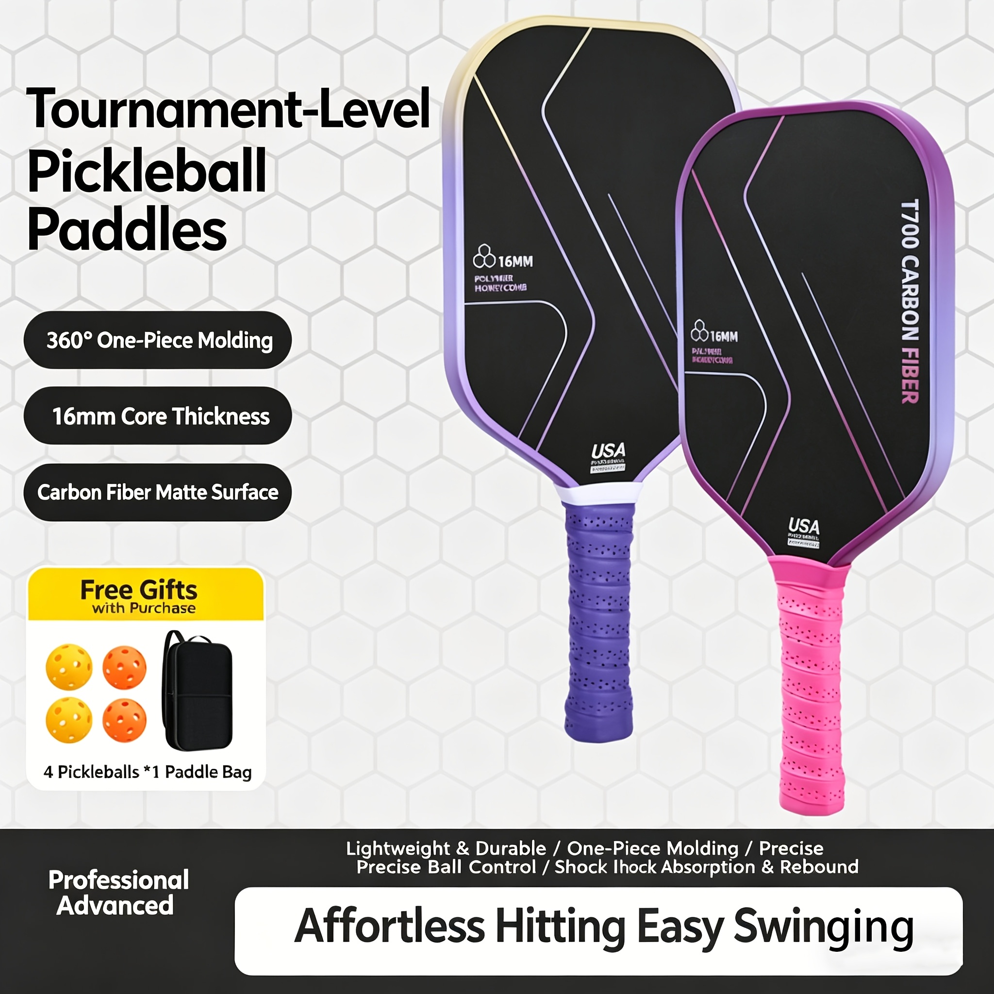 1 Set Carbon Fiber Padel Racket T700 Hot Selling Woven Matte Hollow Pattern Outdoor Sports Padel Racquet