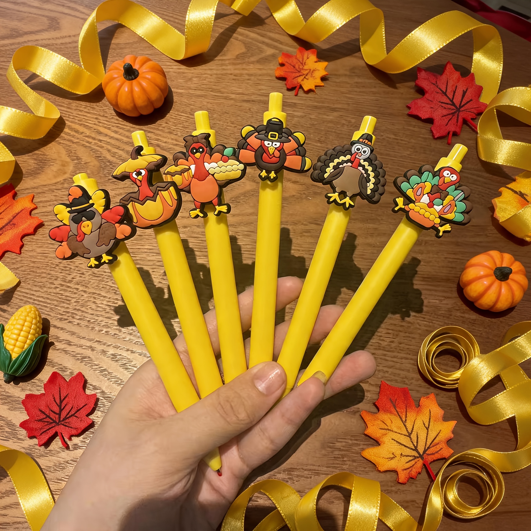 TEMU 10-pack Thanksgiving Turkey, Cute Cartoon Click Pens With Black Ink, Smooth-writing Harvest Autumn Stationery, Office And School Supplies, Party