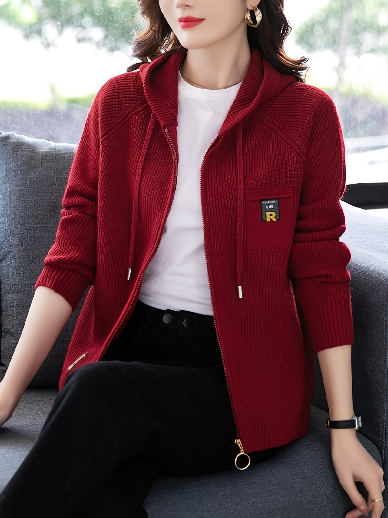 long hooded cardigan womens sold on Temu United States