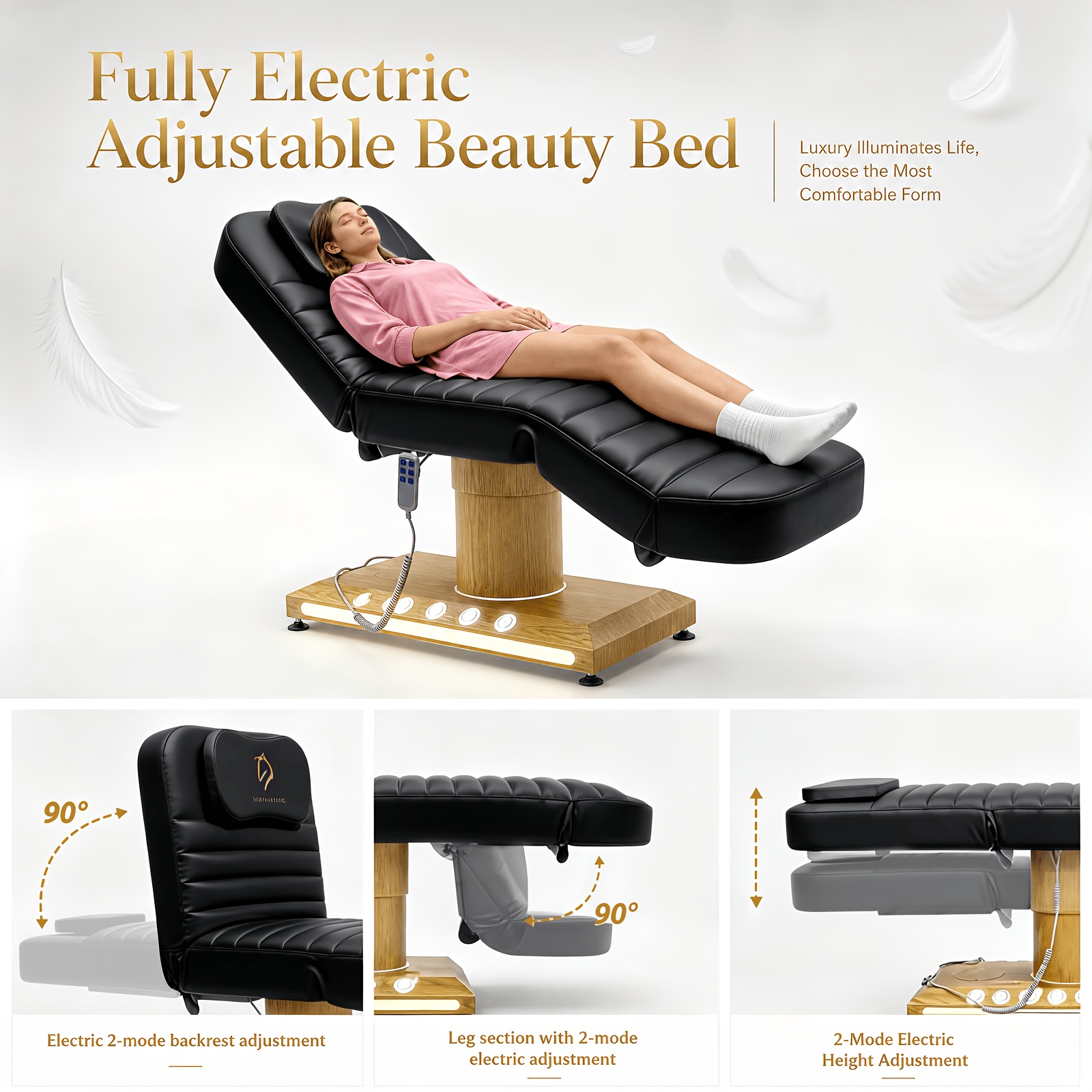 full electrical massage table, 3 motors facial chair with remote and   controller, tattoo chair for esthetician with pillow, beauty bed with removable headrest for spa, salon, waxing Product details 7