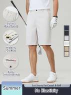 mens solid color golf shorts with elastic waistband hidden pocket embroidered design summer casual wear for outdoor activities